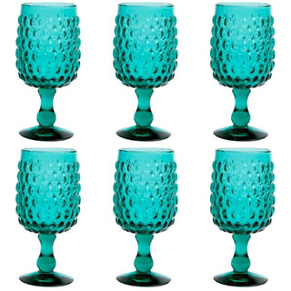 Hobnail Teal  Water Goblet, Set of 6