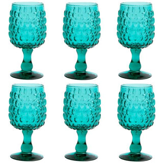 Hobnail Teal  Wine Glasses, Set of 6