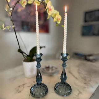 Antico Blue Glass Candlesticks, Set of 2