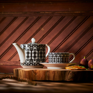 Casablanca Black Teapot and cup & saucer