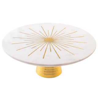 Hand-carved 12" Marble and Brass Cake Stand