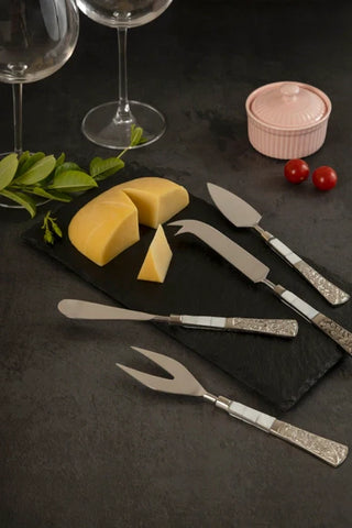 Mother of Pearl & Silver-plated Stainless Steel Cheese Knives, Set of 4