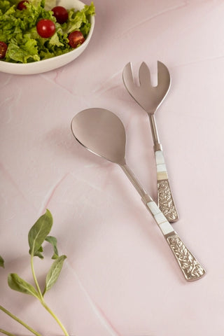 Mother of Pearl & Silver-plated Stainless Steel Salad Servers, Set of 2