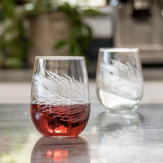 Peacock Stemless Wine Glasses, Set of 4