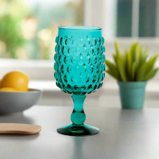 Teal Hobnail Water Goblet