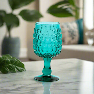 Hobnail Teal  Wine Glass