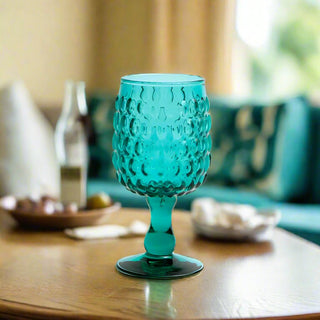 Hobnail Teal  Wine Glasses, Set of 6