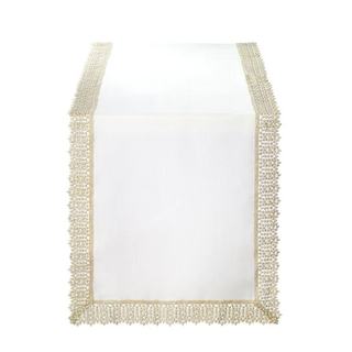 Victoria Champagne Gold Linen & Lace Table Runner