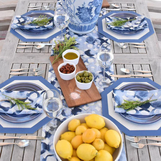 Bluish Watermark Linen Table Runner