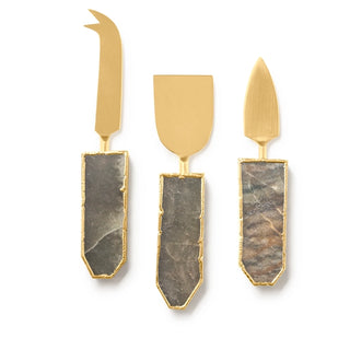 Agate Stone-Handled Cheese Knives, Set of 3